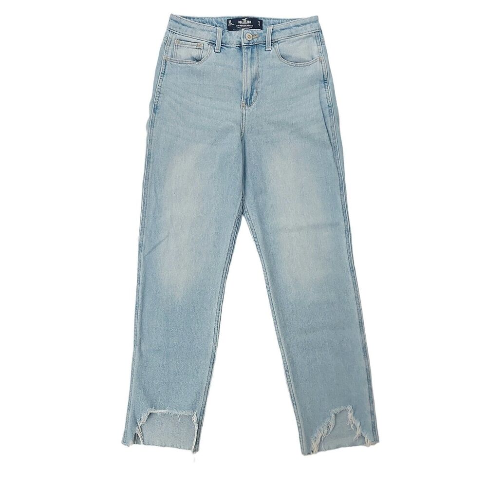 Hollister Ultra High-Rise Mom Jean Womens 26x26 Blue Raw Hem Cotton Blend